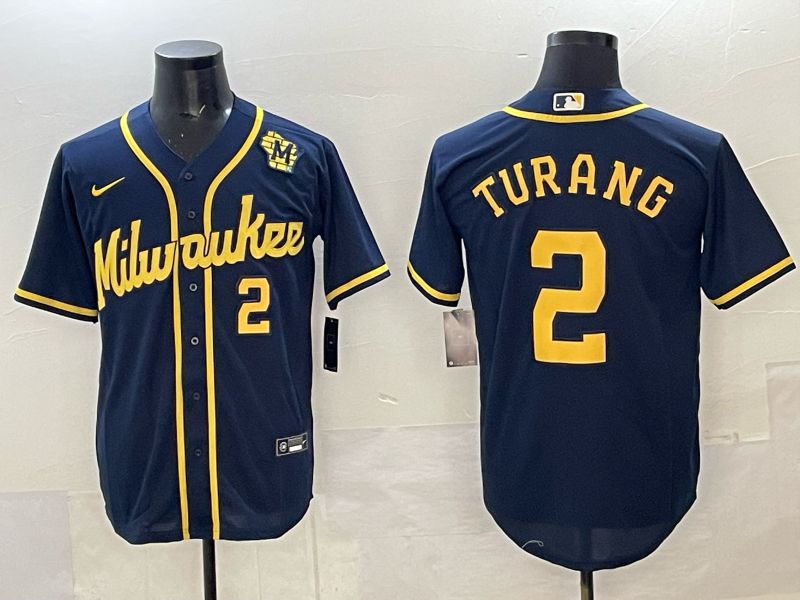 Men Milwaukee Brewers #2 Turang Drak Blue Nike MLB 2025 Jersey 06